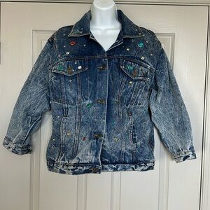 Vintage 80s Everblue DNA Jeanetics Embellished Women’s Denim Jacket Size M